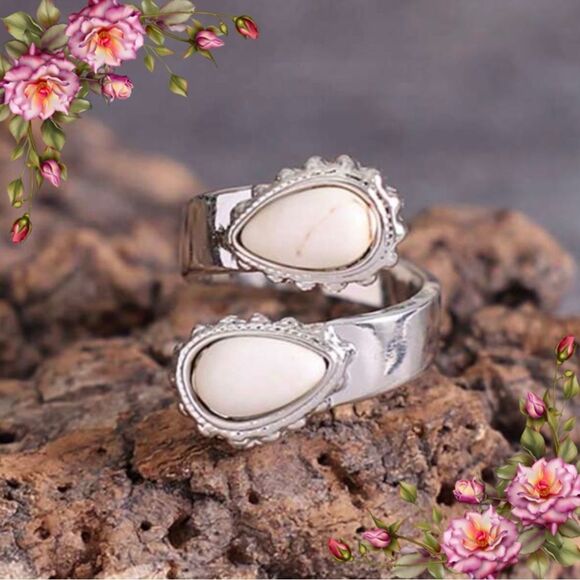 Boho Vintage Western Style fake cream Turquoise Inlay Adjustable Ring - Picture 1 of 8